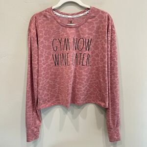 Rae Dunn ‘Gym Now Wine Later’ Leopard Print Top in Pink - Size: Large